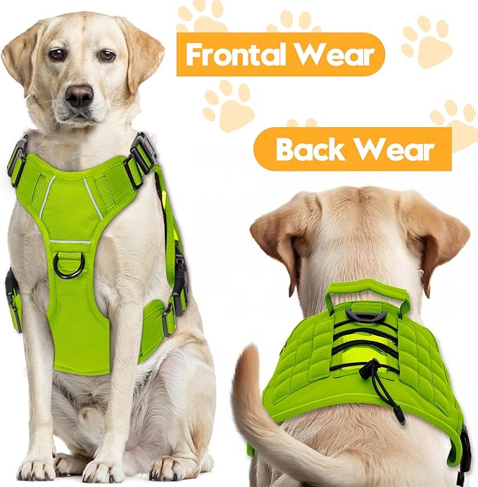 Heavy-Duty Tactical Dog Harness for Large Dogs, No Pull Adjustable Reflective Pet Vest with Molle System, K9 Military-Grade Control for Service Training, Outdoor &amp; 10+ Breeds, Wild Lime, XX-Large