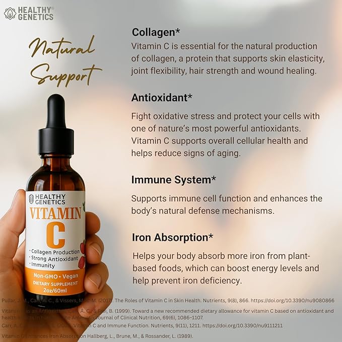Vitamin C Supplement | Liquid Vitamin C Liquid Drops for Adults &amp; Kids | Acerola Cherry | Immune Support Supplement | Antioxidant | Skin | Vegan | Non-GMO | Gluten Free | 2 Fl