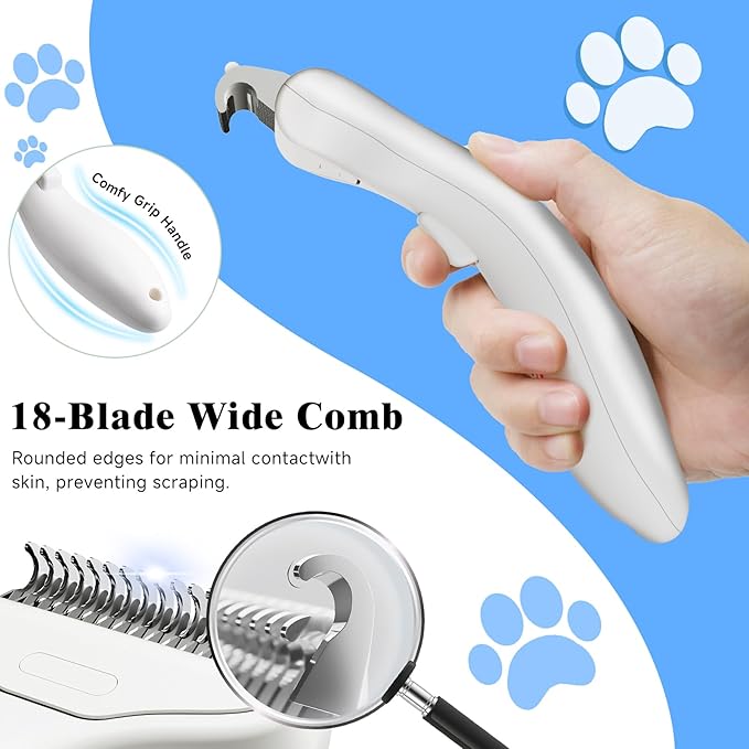 Pet Steam Brush for Dog &amp; Cat - 3-in-1 Steam Grooming Brush for Shedding - Self Cleaning Spray Comb with Mist for Long Haired Pets - Includes Waterless Shampoo &amp; undercoat rake, Blue