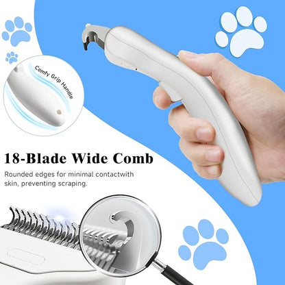 Pet Steam Brush for Dog &amp; Cat - 3-in-1 Steam Grooming Brush for Shedding - Self Cleaning Spray Comb with Mist for Long Haired Pets - Includes Waterless Shampoo &amp; undercoat rake, Blue