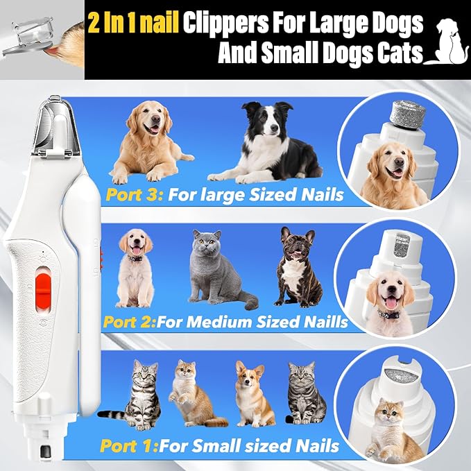 2 in 1 Dog Nail Clippers and Grinder with Lights &amp; Cat Nail Clipper for Large Medium Small Dogs Cats Nail Trimmers USB Rechargeable with 2 LED Lights Dog Claw Care for Non-Black Nails
