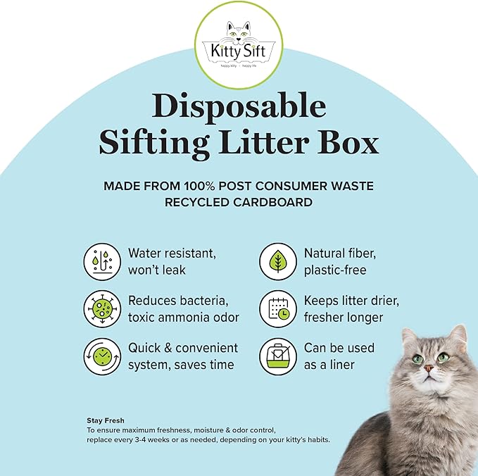 Kitty Sift (Set of 1 Litter Box &amp; 5 Sifting Liners) Sustainable, Clean, Sifting, Disposable Cat Litter Box Kit - Jumbo, 6-Set Kit