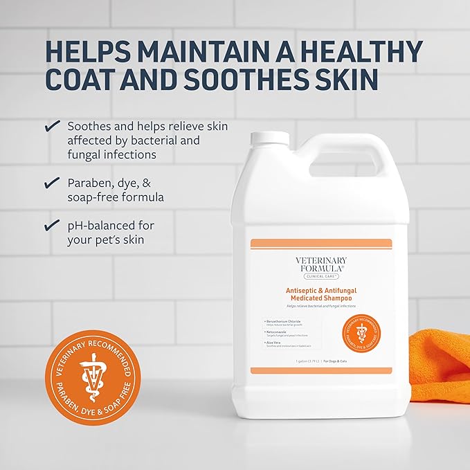 Veterinary Formula Clinical Care Antiseptic and Antifungal Medicated Shampoo for Dogs &amp; Cats, 128 Fl Oz – Helps Alleviate Scaly, Greasy, red Skin – Paraben, Dye, Soap-Free (1 Pack)