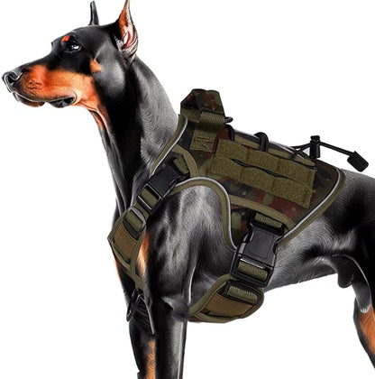 Heavy-Duty Tactical Dog Harness for Large Dogs, No Pull Adjustable Reflective Pet Vest with Molle System, K9 Military-Grade Control for Service Training, Outdoor &amp; 10+ Breeds, Green Camo, Medium