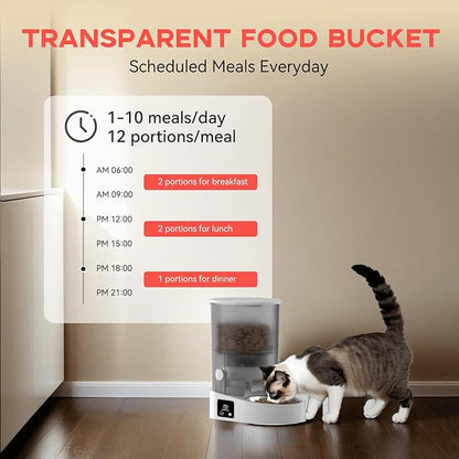 PAPIFEED Automatic Cat Feeder, 4L Auto Dog Cat Feeder with Rechargeable Battery &amp; Dual-Band WiFi (2.4G &amp; 5G), Automatic Pet Food Dispenser for Outdoor Travel Home - Ceramic Bowl Included