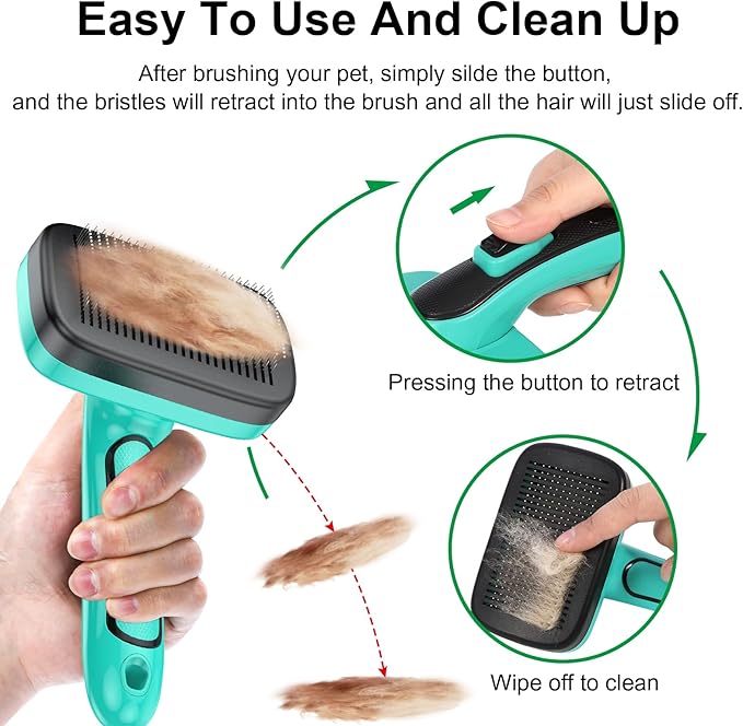 Dogs Self Cleaning Slicker Brush for Shedding &amp; Grooming Short Long Haired Pets, Removes Loose Fur, Undercoat, Mats, Tangled for Large Medium Small Sensitive Skin of Cats. Easy to Cleaning