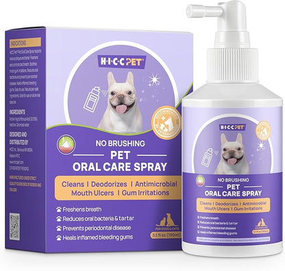 HICC PET Dog Dental Care Spray, Vet-Recommended Dog Breath Freshener, Soothing Bad Breath Caused by Plaque and Red Gums for Dogs &amp; Cats, Dog Gingivitis Treatment and Prevent Oral Infections, 5.1 Fl Oz