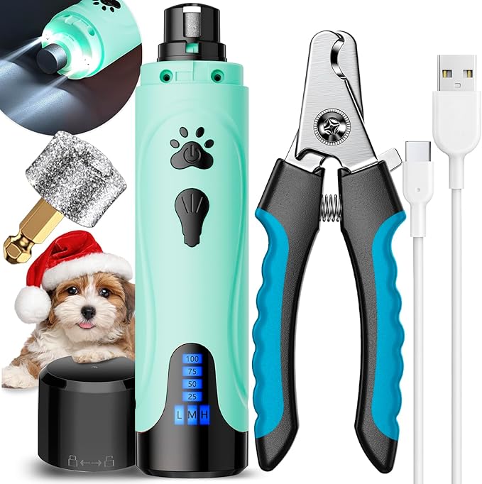 YABIFE Dog Nail Grinder, Dog Nail Trimmers and Clippers Kit, Super Quiet, Rechargeable, for Small Large Dogs &amp; Cats Toenail &amp; Claw Grooming,3 Speeds