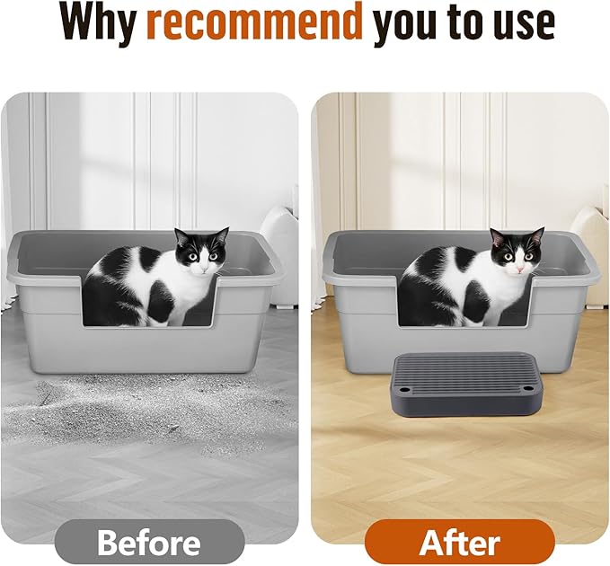 Cat Litter Box Ramp Mat with Filter Function, Cat Step Pedal Stool for Self-Cleaning Litter Box, Easy to Clean, Ideal for Kitten &amp; Elderly Cats (Dark Grey)