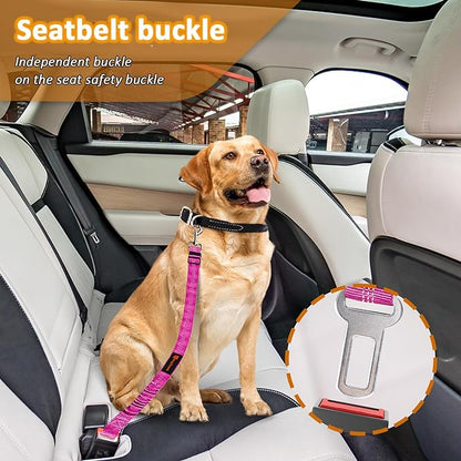 Removable Dog Seat Belt Harness for Car, 3 in 1 Pet Dog Car Seatbelt Leash, Retractable Restraint Secures to Vehicle Headrest &amp; Adjustable Reflective Bungee Dog Seatbelt Tether, Rose