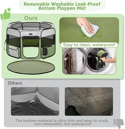 PETSFIT Portable Dog Playpen,36" Dog Play Pen Indoors with Removable Waterproof Mat &amp; Zippered Roof | RV, Camping, Travel Dog Pen | Whelping &amp; Cat Observation Space(36" L x 36" W x 21" H)