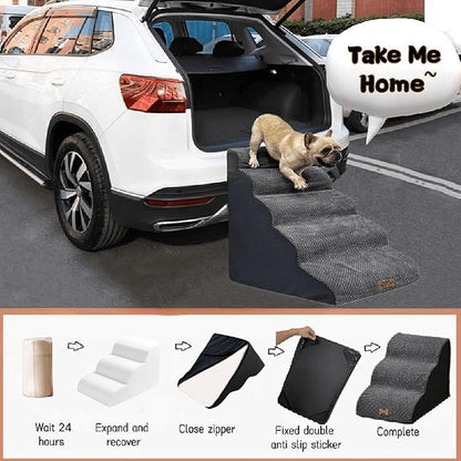 5-Step Dog Stairs for 30 Inch High Beds &amp; 20-30 Inch Couch Bed, Non-Slip Balanced Indoor Pet Ramp Stairs for Small Old Large Dogs Cats to Get on Bed 30D