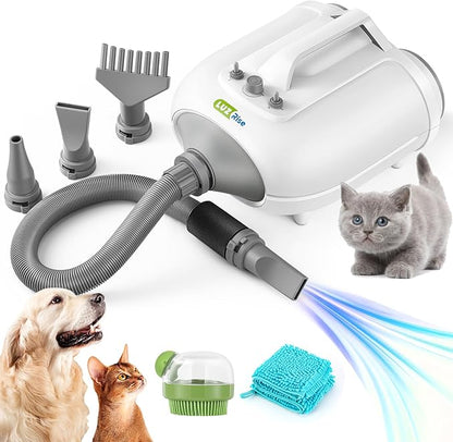 Dog Dryer for Pet Grooming Professional, 6HP/3500W High Velocity Blow Dryer for Dogs, Dual Motor Pet Dryer, Adjustable Temperature 95-125℉ &amp; Airflow 0-90 M/S, 2.5-7.5 FT Hose with 4 Nozzles