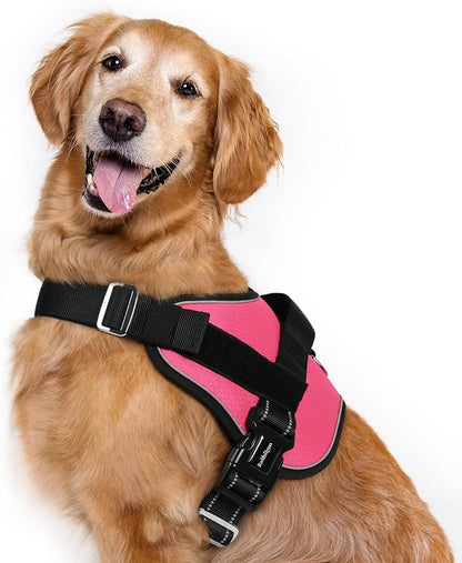 rabbitgoo Dog Harness for Large, Easy On Pet Vest with One Buckle, No Pull Adjustable Service Harness with D-Ring &amp; Handle, Reflective for Safety Walking, Training, Pink, XL