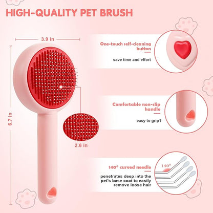 New cat brush&amp;dog brush,pet hair brush with Self Cleaning Button Easy to remove loose undercoat，Needle-tip massage beads, no harm to the skin,Lovely Heart Series(Khaki)