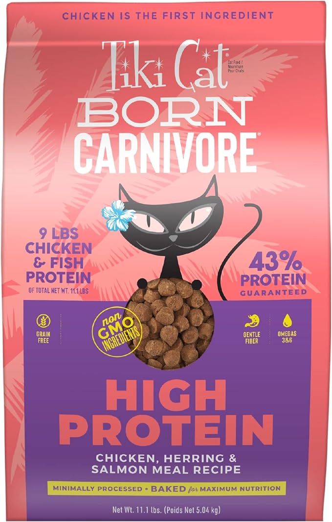 Tiki Cat Born Carnivore High Protein Dry Cat Food, Chicken, Herring &amp; Salmon Meal, 11.1 lbs. Bag