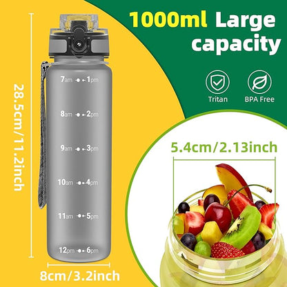 OLDLEY 32 oz Water Bottle, Motivational Water Bottle with Time Marker, Sports Water Bottle With Strap, Leakproof &amp; BPA Free Large Water Bottles for School, Gym, Travel, Outdoor, Tritan,Gray