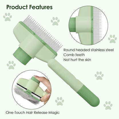 Flea Comb for Cat Hair Removal Comb, 2025 New Self-Cleaning Flea Brush for Cats and Dog, Comfort Cat Hair Removal Tool with Long &amp; Short Stainless Steel Metal Grooming Brush(Green)