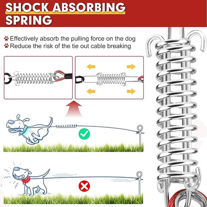 Snagle Paw Dog Tie Out Cable 30FT-1000LBS Break Strength,Heavy Duty Dog Leads for Yard with Shock Absorbing Spring &amp; Swivel Hook,Long Leash Cable for Outdoor Tethering,Dog Line for Small Large Dogs