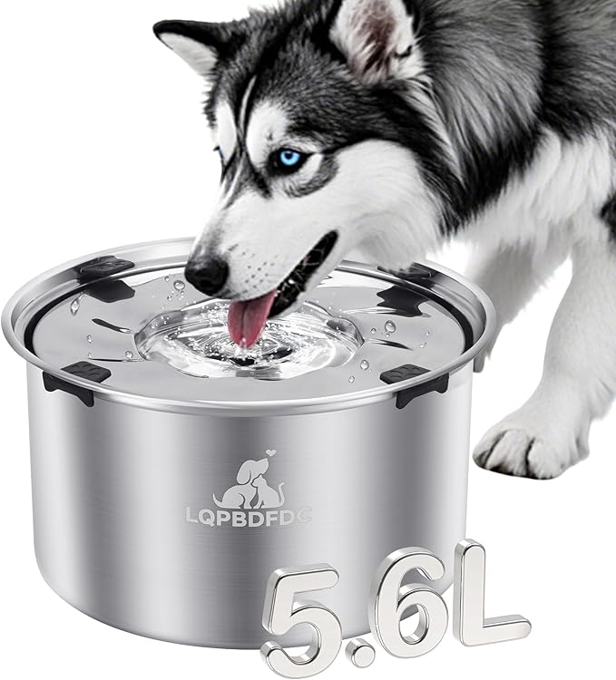 Dog Water Bowl No Spill, 5.6L/1.5 Gallon No Drip Slow Drinking Dog Water Bowl Dispenser Spill Proof, Large Stainless Steel Slobber Stopper for Messy Drinkers, Small Medium &amp; Large Dogs
