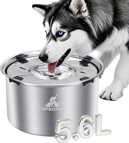 Dog Water Bowl No Spill, 5.6L/1.5 Gallon No Drip Slow Drinking Dog Water Bowl Dispenser Spill Proof, Large Stainless Steel Slobber Stopper for Messy Drinkers, Small Medium &amp; Large Dogs