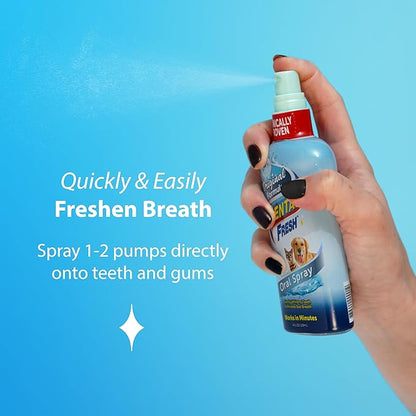 Dental Fresh Oral Spray for Dogs and Cats, Eliminates Bad Breath and Protects Their Teeth &amp; Gums, 4 Fl Oz.