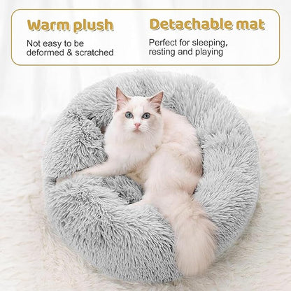 Odoland Cat Tunnel Bed with 20 Cat Toys - Indoor Plush Kitten Couch, Detachable Cats Cave Donut Tunnel &amp; Soft Kitten Toy Set - Cozy Cat Furniture, White