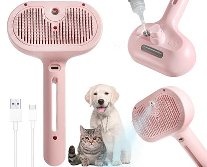 3-in-1 Steam Brush for Cats &amp; Dogs – Hair Removal Comb with One-Click Release &amp; Water Spray – Grooming Brush for Shedding, Long/Short Hair