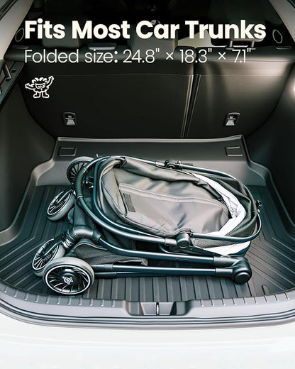 Pet Stroller for Small Dogs and Cats, One-Click Foldable Dog Stroller with Detachable Carrier &amp; 3 Safety Tethers, Holds up to 33 lbs, Storage Basket &amp; Cup Holder, Breathable Mesh, Black