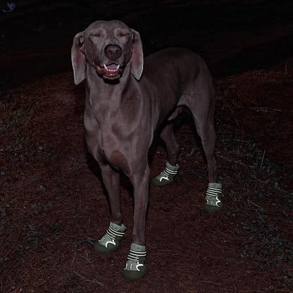 Dog Shoes, Waterproof Dog Boots &amp; Paw Protectors with Anti-Slip Sole, 4pcs/Set Pet Dog Booties, Reflective Dog Shoes for Small Medium Large, Winter Snowy Summer Hot Pavement (Green, 8
