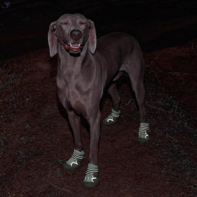 Dog Shoes Winter Snow Boots for Large Size Medium Dogs Reflective Anti-Slip Paw Protectors for Rain Booties Hot Pavement Hardwood Floors Running Water-Resistant Dog Shoes (Green, 4