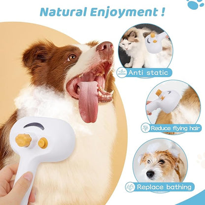 Pet Steam Brush for Dog &amp; Cat – 3-in-1 Spray Hair Removal Comb for Shedding &amp; Grooming Shedding Glove, Flea Comb, Couch Carpet Hair Removal Tool, Nail Toenail Clippers Nail File Shampoo-8PCS