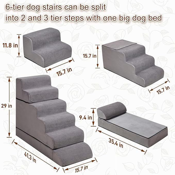 24-30inches High Dog Stairs &amp; Steps for High Beds Tall, LitaiL 29inch 6 Steps Pet Stairs/Steps for High Beds Large Dogs, Non-Slip Dog Ramps for Small Dogs, for Older Cats