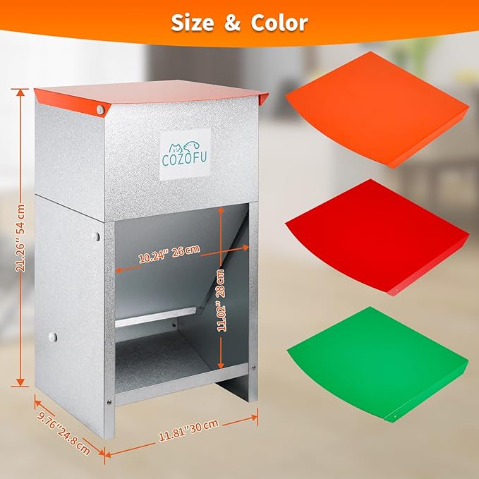 Dog Feeder - Galvanized Metal Pet Food Station for Indoor &amp; Outdoor Use - Automatic Gravity-Fed Dispenser Suitable for Small, Medium, and Large Dog Breeds - Capacity: 25 Pounds of Dry Kibble