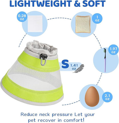 Breathable Air Mesh Cat Cone Collar Soft to Stop Licking, Adjustable, Foldable Lightweight Kitten Cones After Surgery Recovery for Cats &amp; Kittens (Yellow Green, S)