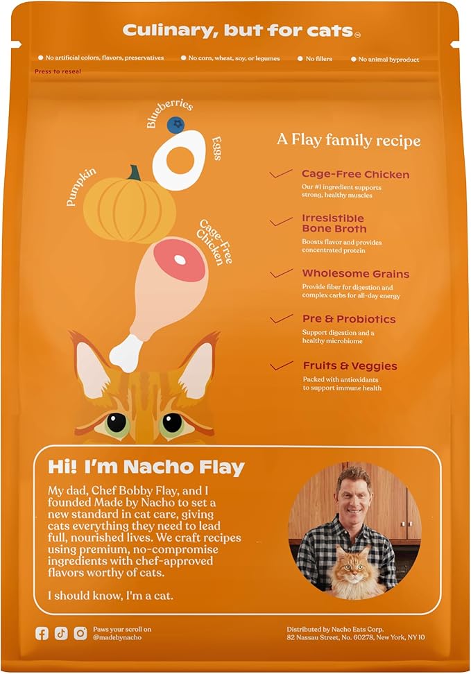 Made by Nacho Dry Cat Kibble 2lb Bag, High Protein and Grain-Friendly Premium Cat Food, Cage-Free Chicken &amp; Pumpkin Recipe, Infused with Bone Broth for Hydration, Limited Ingredients, Single Bag