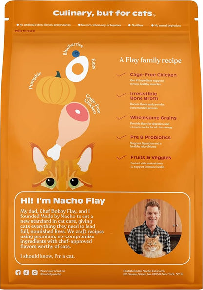 Made by Nacho Dry Cat Kibble 2lb Bag, High Protein and Grain-Friendly Premium Cat Food, Cage-Free Chicken &amp; Pumpkin Recipe, Infused with Bone Broth for Hydration, Limited Ingredients, Single Bag