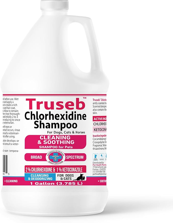 Truseb Topical Ketoconazole and Chlorhexidine Shampoo for Dogs, Cats &amp; Horses Pleasantly Scented with a Cucumber Melon Scent with Aloe (Ketoconazole &amp; Chlorhexidine Shampoo, 1 Gallon)