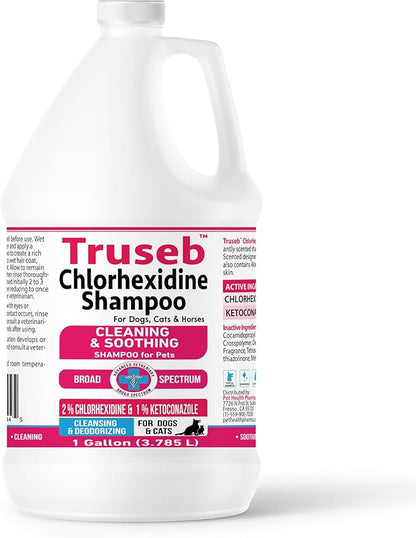 Truseb Topical Ketoconazole and Chlorhexidine Shampoo for Dogs, Cats &amp; Horses Pleasantly Scented with a Cucumber Melon Scent with Aloe (Ketoconazole &amp; Chlorhexidine Shampoo, 1 Gallon)