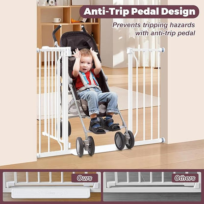29"-45" Baby Gate for Stairs, Auto Close Stroller Friendly Dog Gate Indoor for Doorways, Pressure Mounted Baby Gate, Easy Walk Through Gate for Children &amp; Pets, White