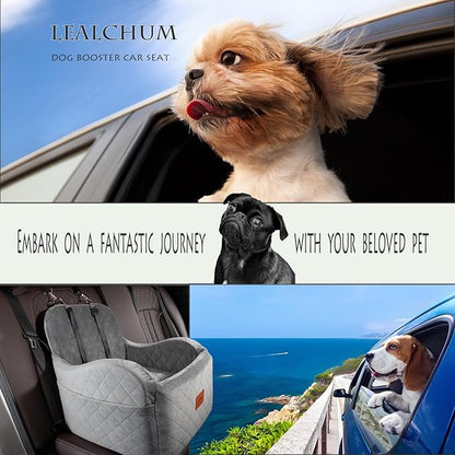 Dog Booster Car Seat for Small/Medium Dogs Up to 35lbs,Ultra Soft Fabric Covered,6in Elevated Cushion,Fully Detachable and Washable,3 Straps &amp; 2 Pockets,Easy to Install(Grey,Medium)