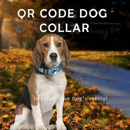 Reflective Dog Collar with Apple AirTag Holder &amp; QR Code Pet ID Tag,Soft Nylon Adjustable Dog Tracker Collar with Safety Lock for Large Dogs(Blue, L（16"-26"）)