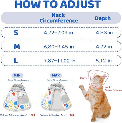 Breathable Air Mesh Cat Cone Collar Soft to Stop Licking, Adjustable, Foldable Lightweight Kitten Cones After Surgery Recovery for Cats &amp; Kittens (Flower,M)
