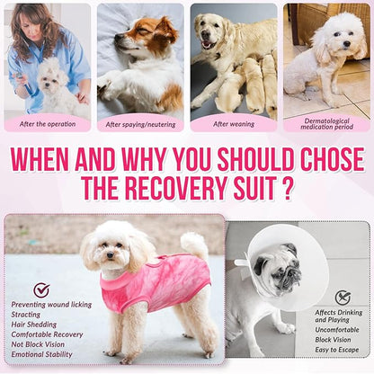 Lukovee Recovery Suit for Dogs, Onesie Surgery Recovery Suit for Female Male Dogs, Abdominal Wounds Cone E-Collar Alternative Prevent Licking Spay Recovery Suit (Pink,X-Large)