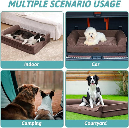 Orthopedic Dog Bed for Extra Large Dog, XL Pet Couch for XLarge Dog, Supportive Foam Bolster Sofa with Waterproof Lining Cover, Anti-Slip, Comfort, Washable, 42x30x7.5 in, U Shape, Brown