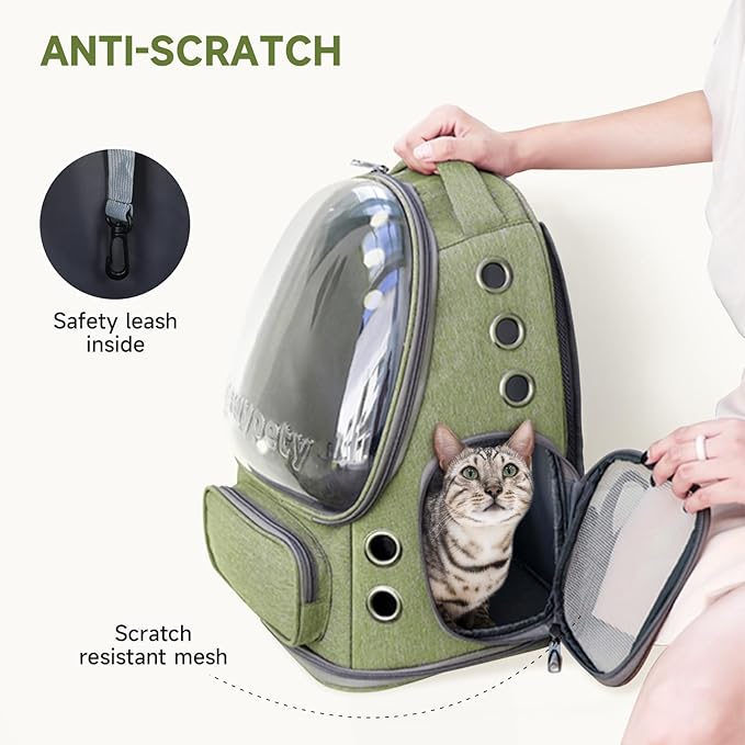 Cat Backpack Carrier, Breathable Cat Carrier Large Space Bubble Pet Backpack for Kitty Small Dog up to 15lbs, Transparent &amp; Foldable Pet Carrier for Travel Hiking