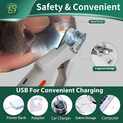2 in 1 Dog Nail Clippers &amp; Cat Nail Clippers Trimmers for Large Medium Small Dogs Cats Claw Trimmer Quick Sensor and Safety Guard USB Rechargeable Dogs Nail Trimmer with Catcher &amp; 2 LED Lights
