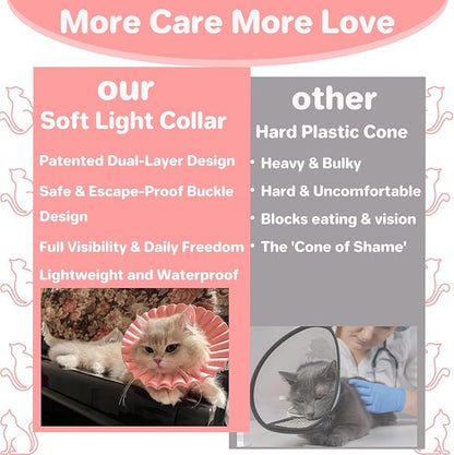 Soft Cat Cone Collar for Cats– Adjustable Lightweight Recovery E-Collar to Stop Licking, Scratching &amp; Biting After Surgery, Comfortable Wound Healing Cone Alternative (Pink, M)