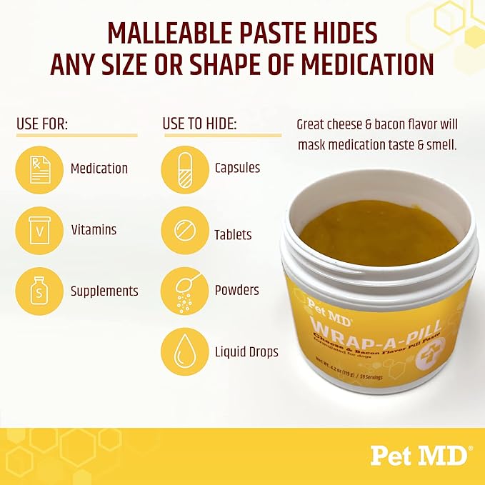 Pet MD Wrap A Pill Cheese &amp; Bacon Flavor Pill Paste for Dogs - Make a Pocket or Pouch to Hide Pills &amp; Medication 4.2 oz