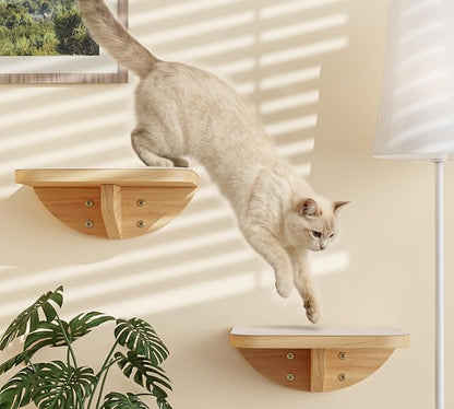 Wall Mounted Cat Steps 2 Pack – Square Wood Cats Shelves with Felt Cushions for Climbing, Jumping &amp; Resting